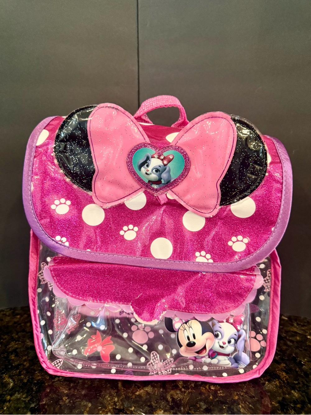 Pink Minnie Mouse Kids clear Backpack with Bow